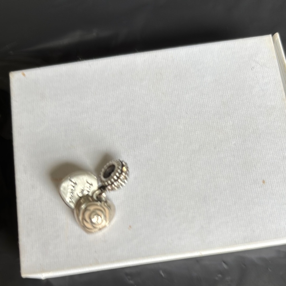 Pandora Silver Spiral Charm, (Double Pink Heart)